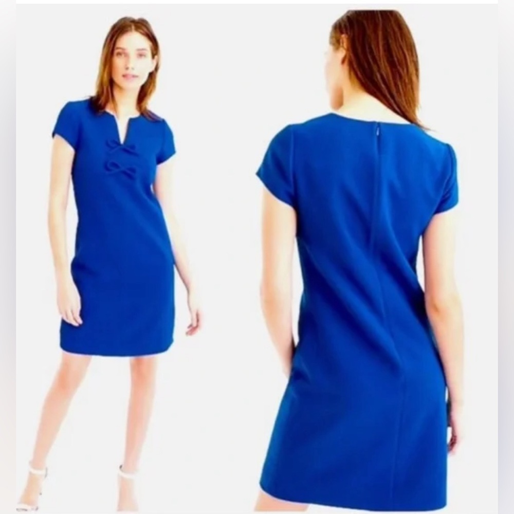 J. Crew Royal Blue Short Sleeve Shift Dress with bows preppy size 2 work